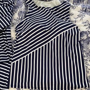 Navy and White Striped Women's Swim Tankini Top